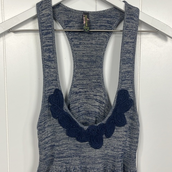 Free People Womens Tunic/Mini XS/S Heather Blue Racer Back Crochet Details Knit - Picture 3 of 10